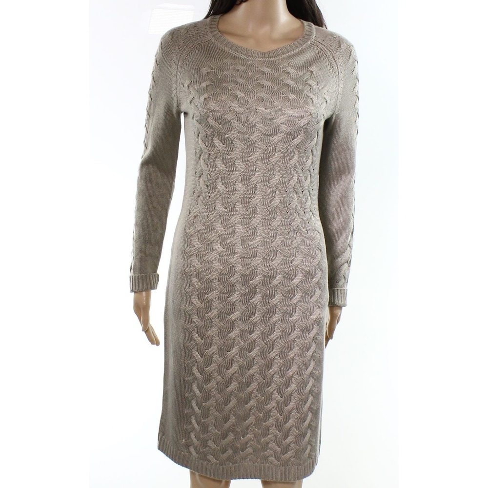 NWT Calvin Klein Brown Cable Knit Sweater Dress